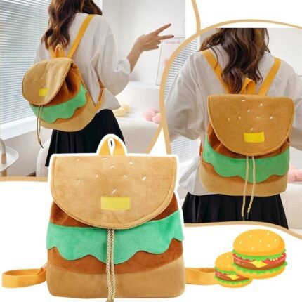 Cute Hamburger Plush Backpack for Kids & Girls